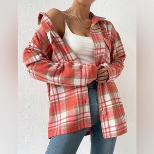 Shein Multicolor Flap Pocket Drop Shoulder Overcoat Women’s Size M